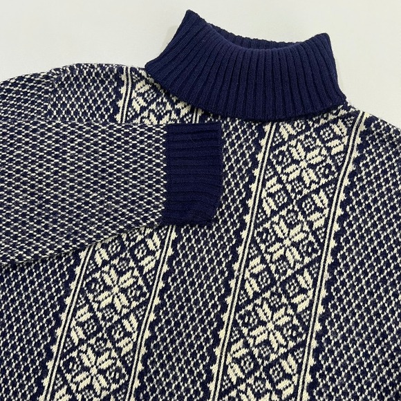 Alps Knitmeister Other - Vtg Alps Knitmeister Fair Isle Sweater Mens L Navy White Snowflake Turtleneck